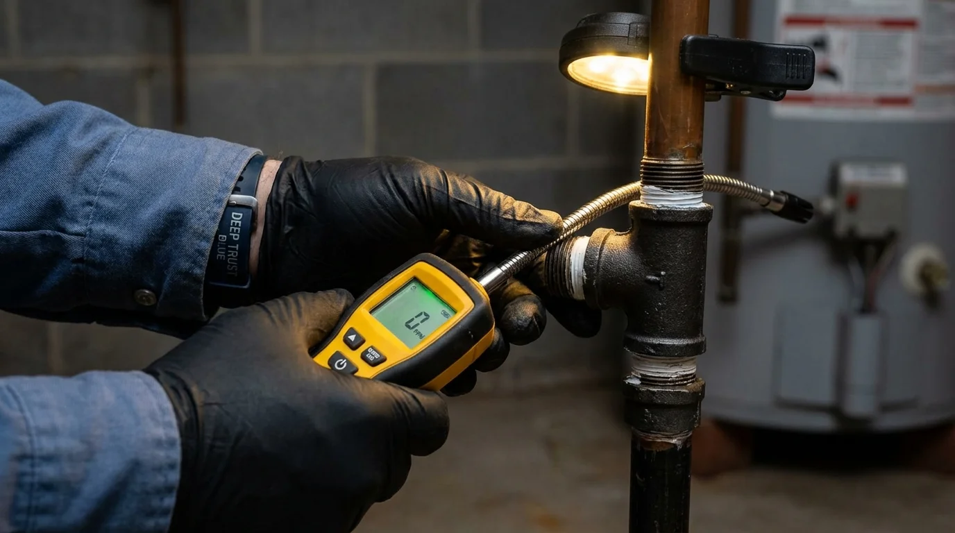 Gas leak detection with electronic sniffer by Johns Plumbing LLC in Machias