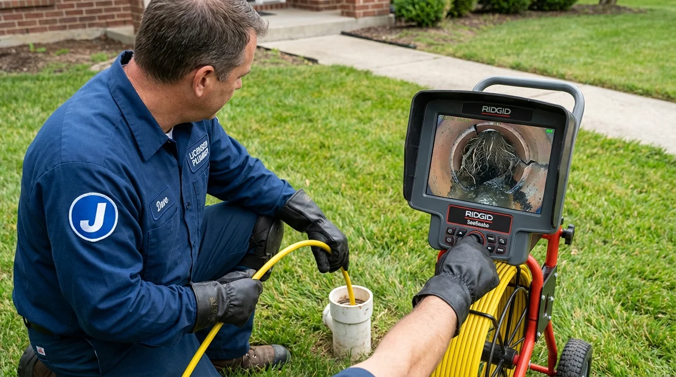 Sewer camera inspection being performed by Johns Plumbing LLC in Machias