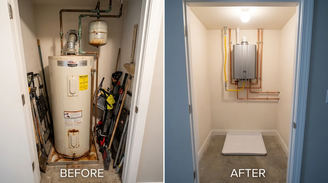 Tank water heater versus wall-mounted tankless unit comparison for Machias, ME homeowners